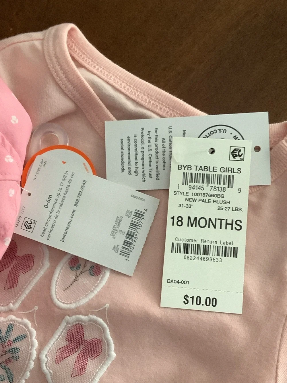 Carter's Light Pink Top with Pink Sun Hat, Hot Pink Beanie & Pastel Socks